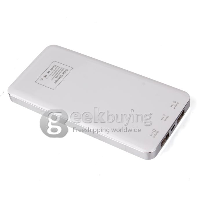 12800mAh Dual USB Portable Solar Panel Power Bank for iPhone6 Plus/iPad/Samsung W/Led-Silver