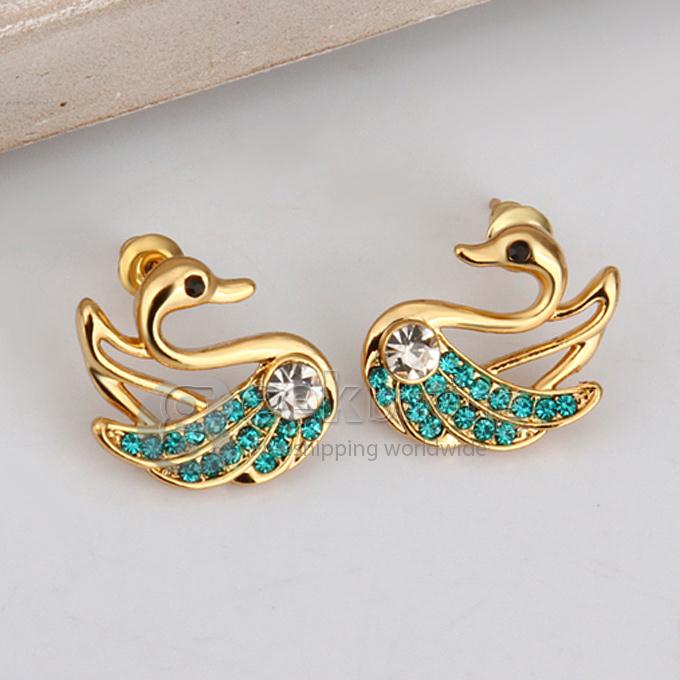 Fashion Women Jewelry Swan Shaped Alloy Earrings with Rhinestones Decor - Golden