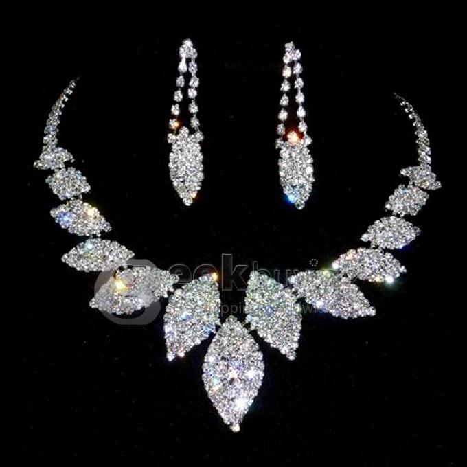 Fashion Leaves Style Wedding Party Necklace and Earrings Jewelry Sets for Ladies