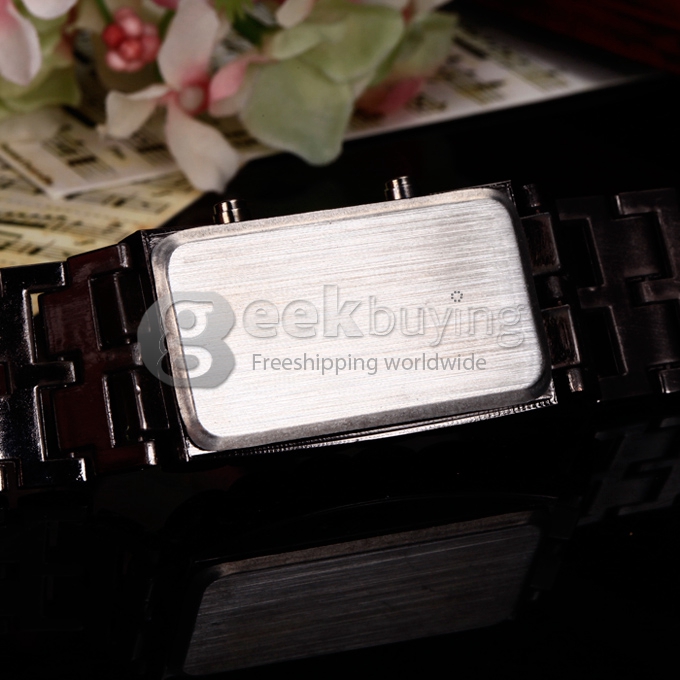 Makibes Lava Watch Men Watch Stainless Steel LED Blue Digital Bracelet Watch - Black + Blue