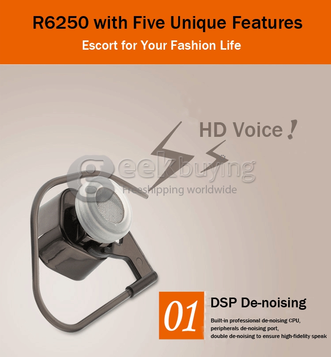 ROMAN R6250 Smallest Wireless Bluetooth 3.0 Monaural Headset Headphones Earphones For iPhone Samsung - Gray