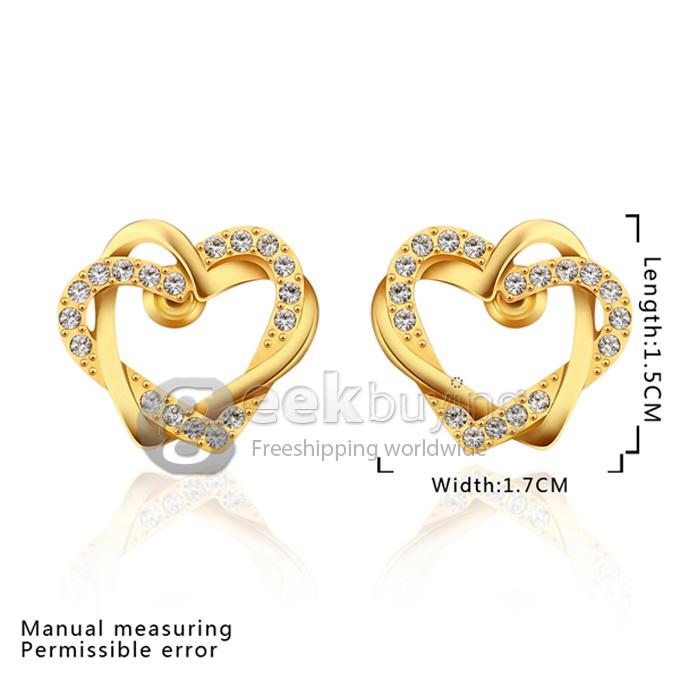 Fashion Women Jewelry Double Heart-shaped Earrings with Rhinestones Decor - Golden