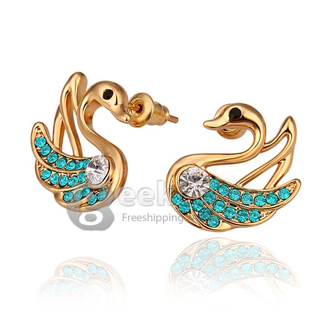 Fashion Women Jewelry Swan Shaped Alloy Earrings with Rhinestones Decor - Golden