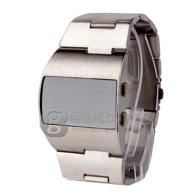 Unisex Stainless Steel Digital LED Wrist Watch Timepiece with Blue Light - Silver