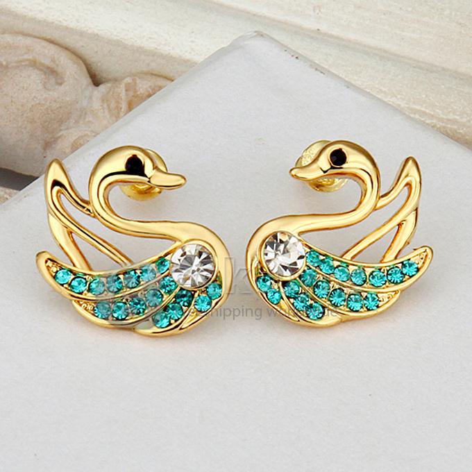 Fashion Women Jewelry Swan Shaped Alloy Earrings with Rhinestones Decor - Golden