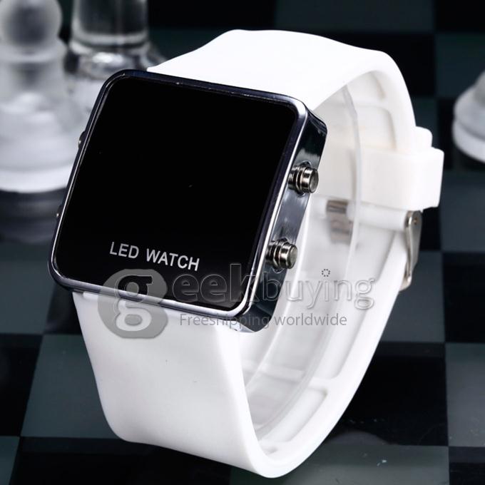 Makibes Unisex Red LED Digital Wrist Watch with Square Case Silicone Watchband - White