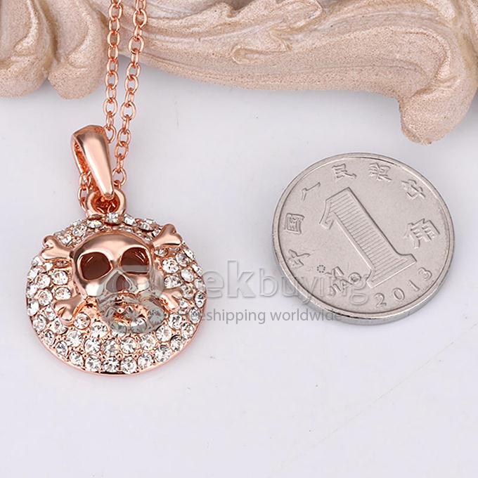 Creative Women Jewelry Fashion Skull Necklace with Rhinestones Decor - Rose Golden