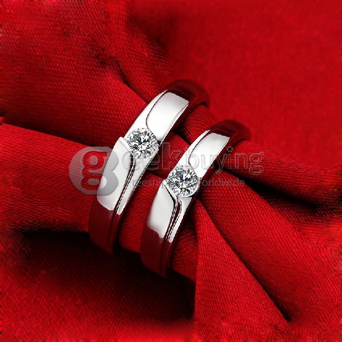 Fashion Sterling Silver Ring Platinum Plating Finger Ring Ornament Jewelry with Rhinestone for Ladies 6 Size