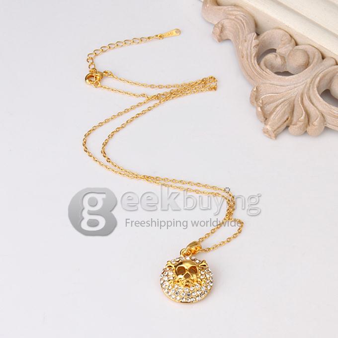 Creative Women Jewelry Fashion Skull Necklace with Rhinestones Decor - Golden