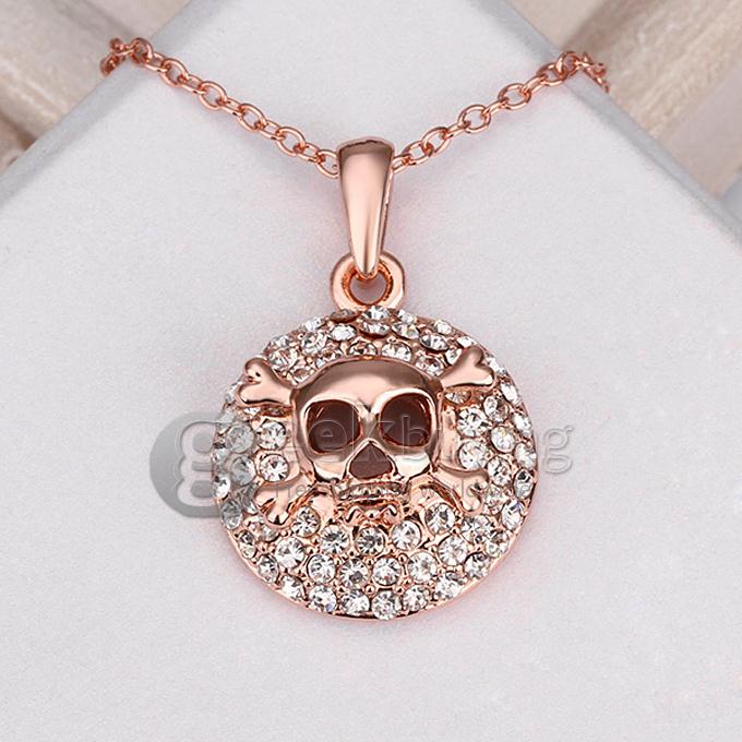 Creative Women Jewelry Fashion Skull Necklace with Rhinestones Decor - Rose Golden