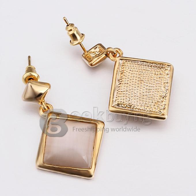 Fashion Women Jewelry Long Pattern Square-shaped Personalized Earrings - Golden