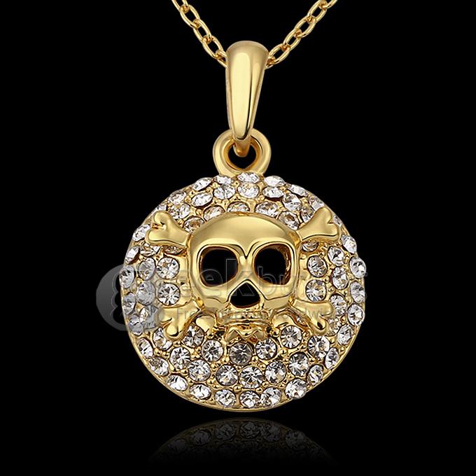 Creative Women Jewelry Fashion Skull Necklace with Rhinestones Decor - Golden