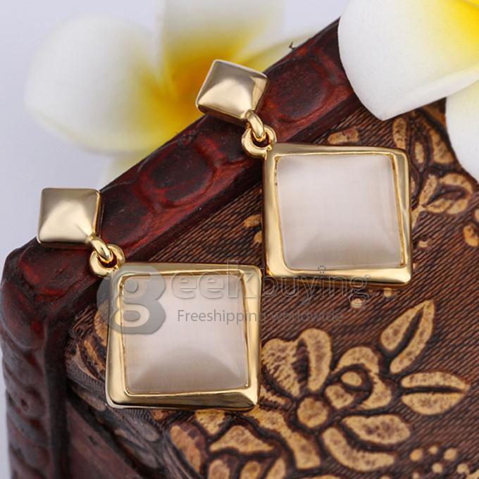 Fashion Women Jewelry Long Pattern Square-shaped Personalized Earrings - Golden