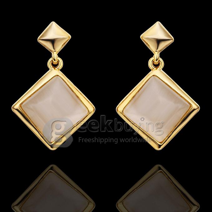 Fashion Women Jewelry Long Pattern Square-shaped Personalized Earrings - Golden