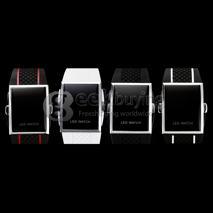 Makibes Unisex Red LED Digital Rectangle Dial Silicone Band Wrist Watch