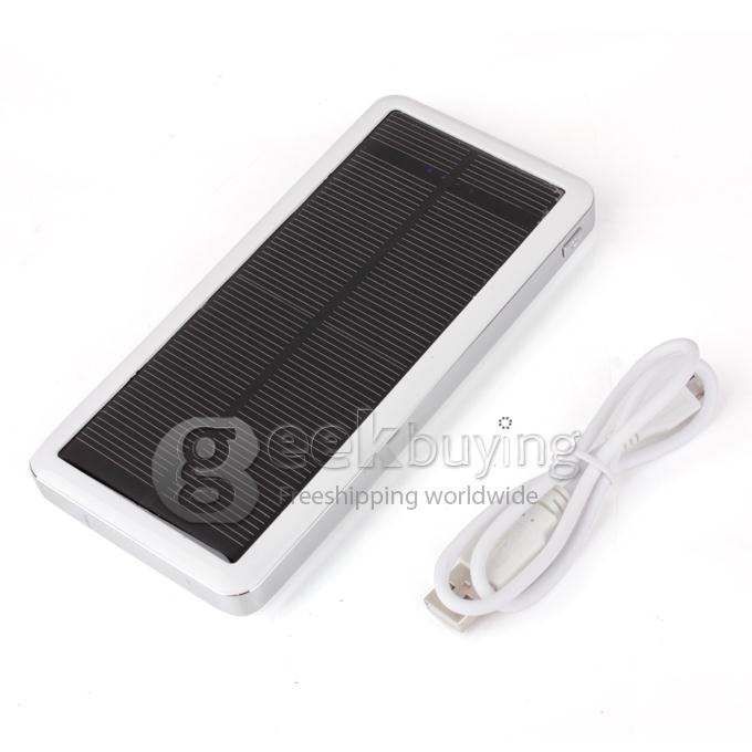12800mAh Dual USB Portable Solar Panel Power Bank for iPhone6 Plus/iPad/Samsung W/Led-Silver
