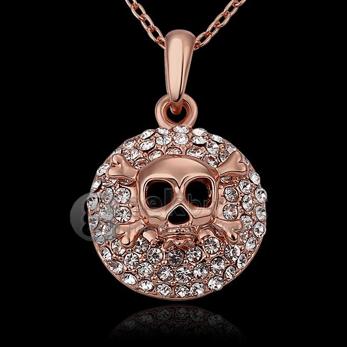 Creative Women Jewelry Fashion Skull Necklace with Rhinestones Decor - Rose Golden
