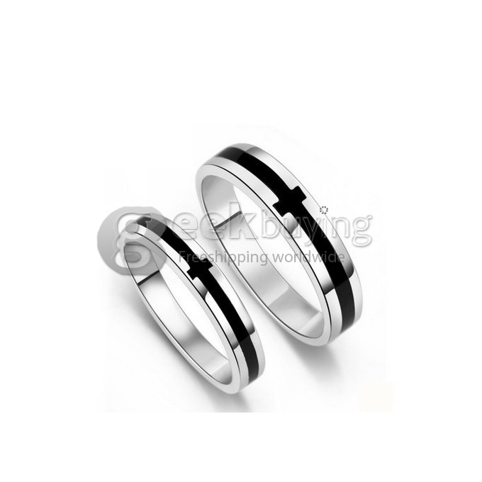 Fashion Black Cross Copper-nickel Alloy Couple Ring for Women - 5 Size