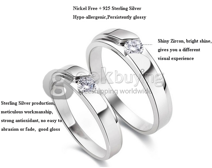 Fashion Sterling Silver Ring Platinum Plating Finger Ring Ornament Jewelry with Rhinestone for Ladies - 7 Size