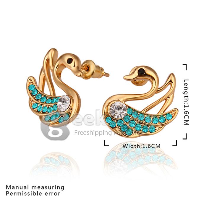 Fashion Women Jewelry Swan Shaped Alloy Earrings with Rhinestones Decor - Golden