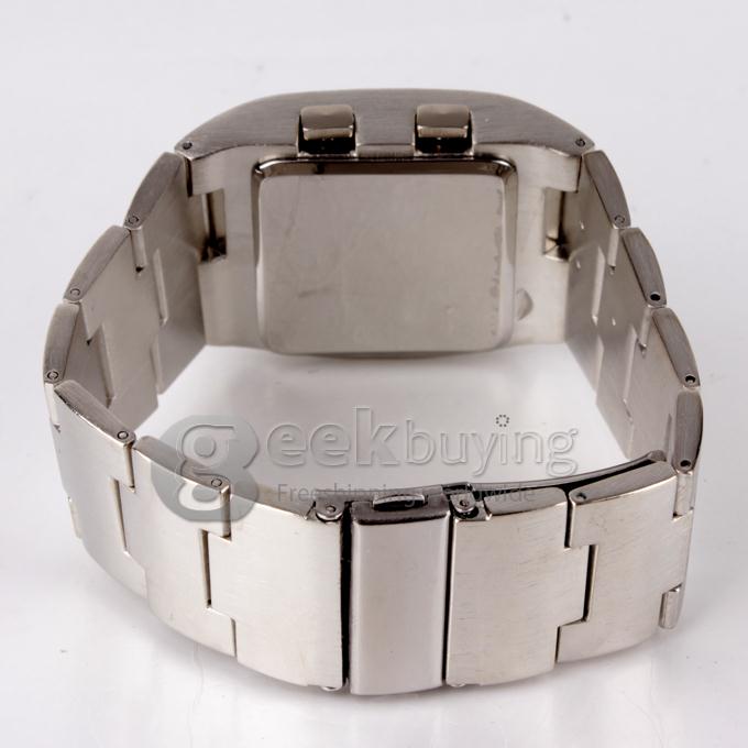 Unisex Stainless Steel Digital LED Wrist Watch Timepiece with Blue Light - Silver