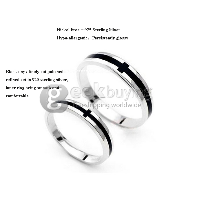 Fashion Black Cross Copper-nickel Alloy Couple Ring for Women - 5 Size