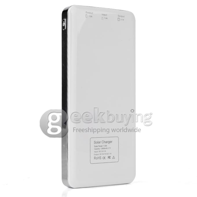 12800mAh Dual USB Portable Solar Panel Power Bank for iPhone6 Plus/iPad/Samsung W/Led-Silver