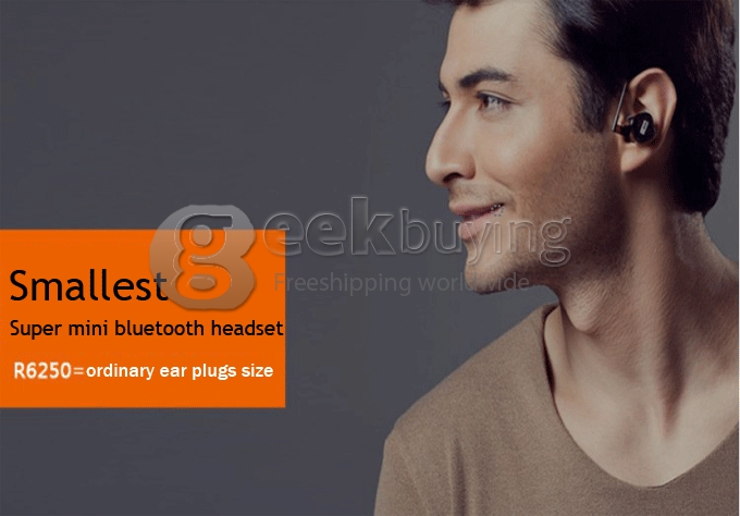 ROMAN R6250 Smallest Wireless Bluetooth 3.0 Monaural Headset Headphones Earphones For iPhone Samsung - Gray