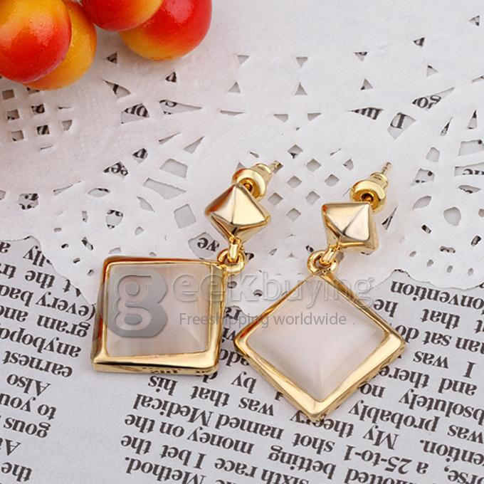 Fashion Women Jewelry Long Pattern Square-shaped Personalized Earrings - Golden