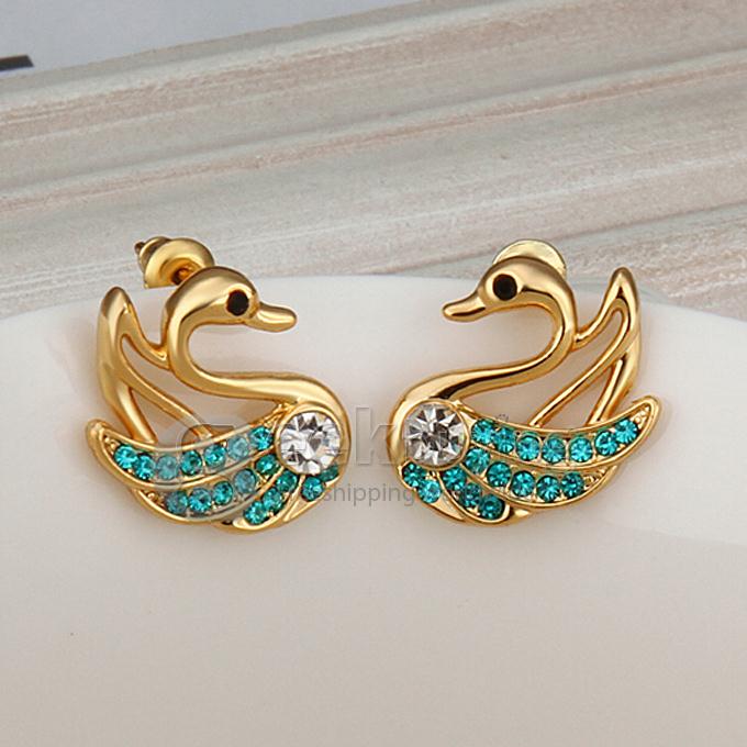 Fashion Women Jewelry Swan Shaped Alloy Earrings with Rhinestones Decor - Golden