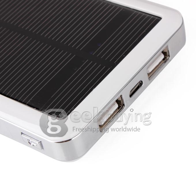 12800mAh Dual USB Portable Solar Panel Power Bank for iPhone6 Plus/iPad/Samsung W/Led-Silver