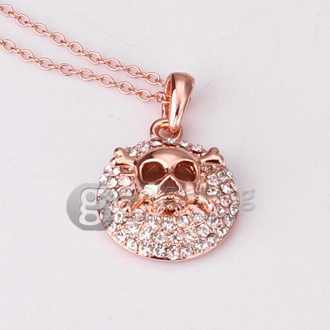 Creative Women Jewelry Fashion Skull Necklace with Rhinestones Decor - Rose Golden