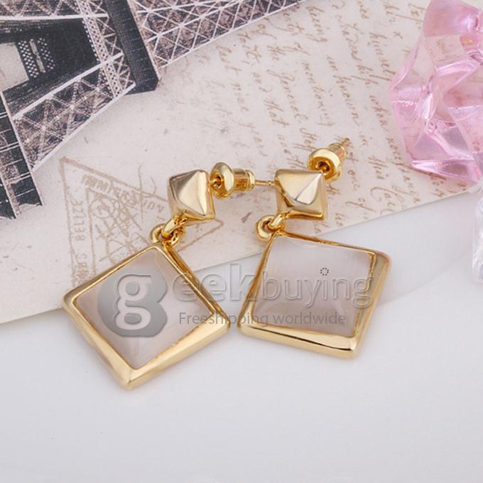 Fashion Women Jewelry Long Pattern Square-shaped Personalized Earrings - Golden