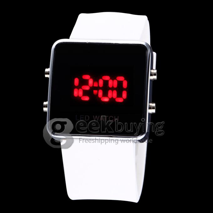 Makibes Unisex Red LED Digital Wrist Watch with Square Case Silicone Watchband - White