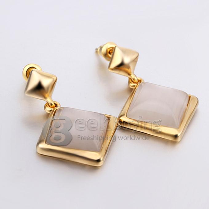Fashion Women Jewelry Long Pattern Square-shaped Personalized Earrings - Golden