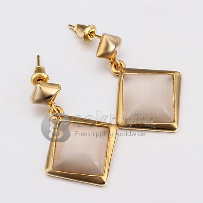 Fashion Women Jewelry Long Pattern Square-shaped Personalized Earrings - Golden