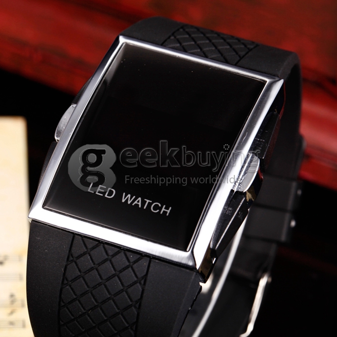 Makibes Unisex Red LED Digital Rectangle Dial Silicone Band Wrist Watch