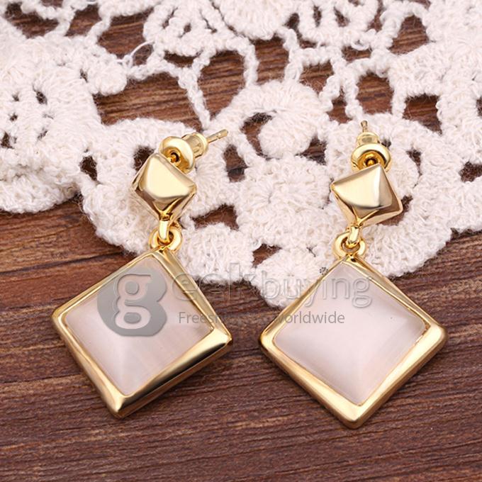 Fashion Women Jewelry Long Pattern Square-shaped Personalized Earrings - Golden