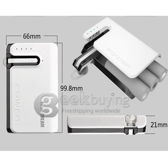 New Design 7500mA Powerbank With Bluetooth 3.0 Handsfree Headset Earphone for iPhone 6 Plus Mobile Phone -White