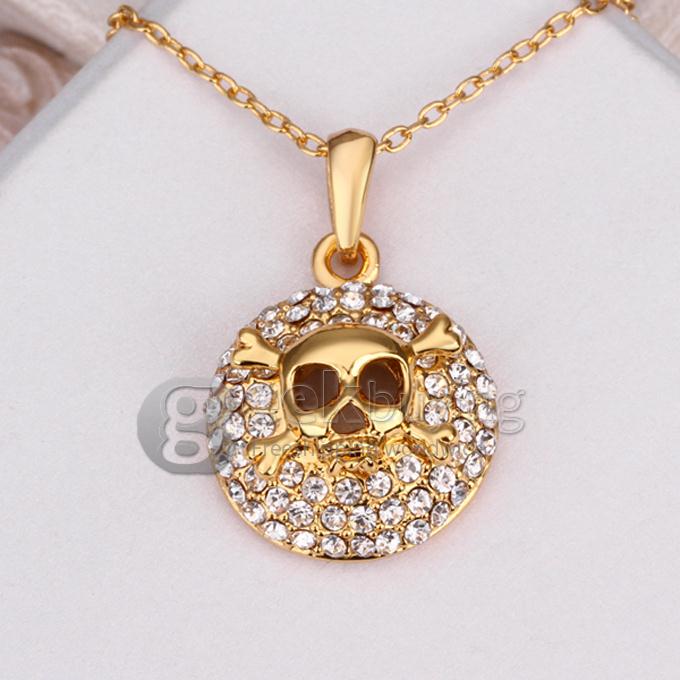 Creative Women Jewelry Fashion Skull Necklace with Rhinestones Decor - Golden