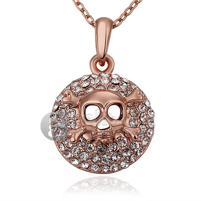 Creative Women Jewelry Fashion Skull Necklace with Rhinestones Decor - Rose Golden