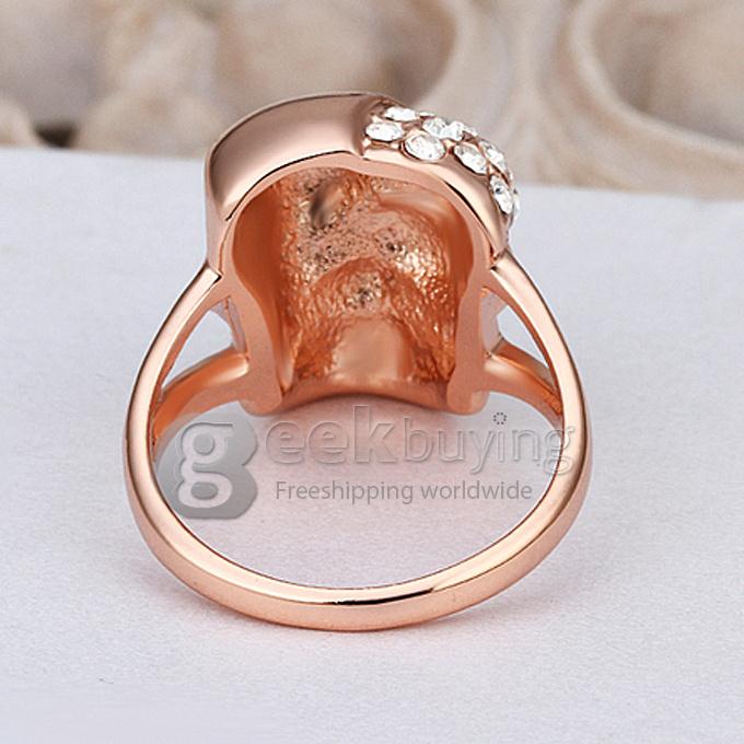 Features Women Jewelry Skull Style Ring with Rhinestones Decor Size 8 - Rose Golden