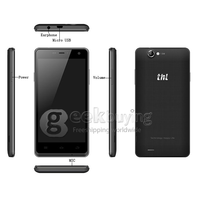 THL Ultrathin 4400 5.0inch MTK6582 1.3GHz Quad core Smartphone IPS HD Screen 1GB 4GB 13.0MP Android 4.2 4400mAh OTG Miracast - Black
