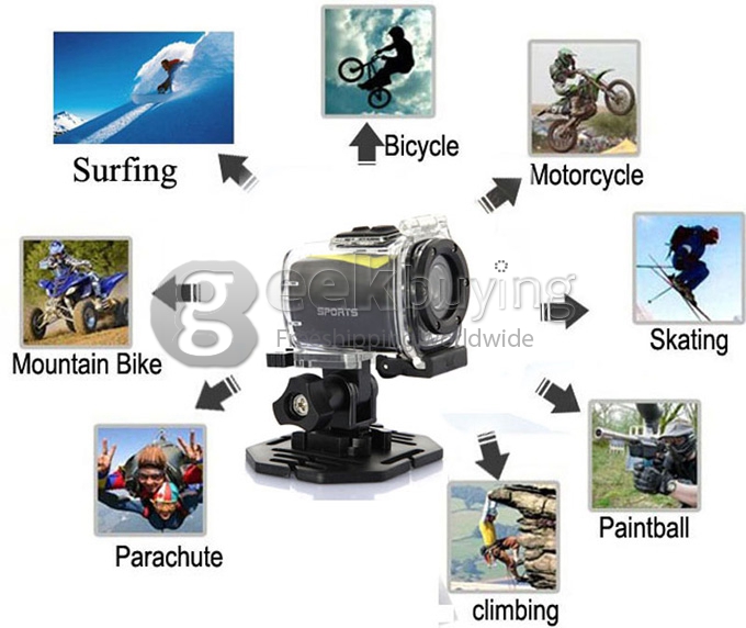 F22 720P HD Mini Sports Action Camera Helmet Camcorder 30M Waterproof 1.3 Mega Pixels 120 Degree Wide Angle with 2 Mounts (Red)