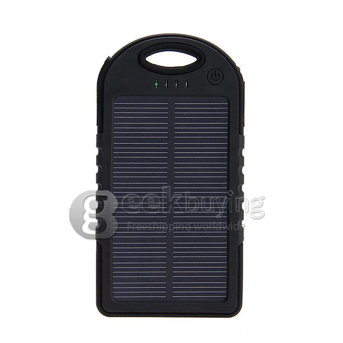 5000mA Waterproof Dust Proof Strong Shockproof Solar Power Bank External Battery Pack Charger f Cellphone iPhone6 Plus - Black