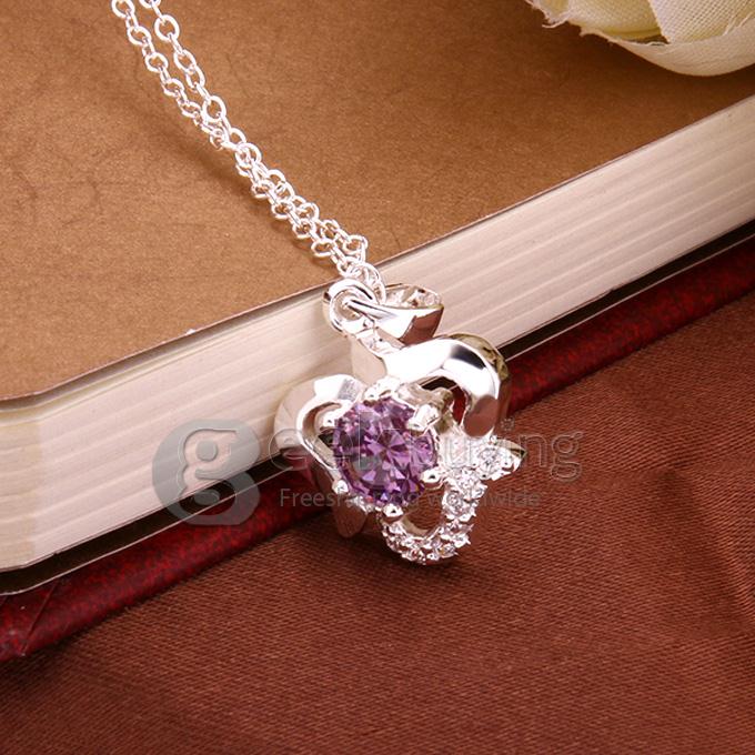 Geometric Ghaped Silver-plated Purple Diamond Necklace