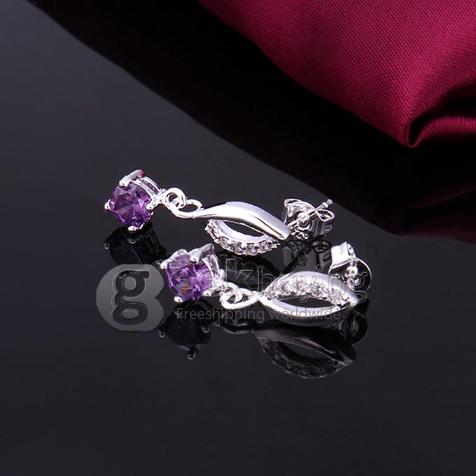 Fashion Inlaid Stone Lips Earrings - Purple Gem