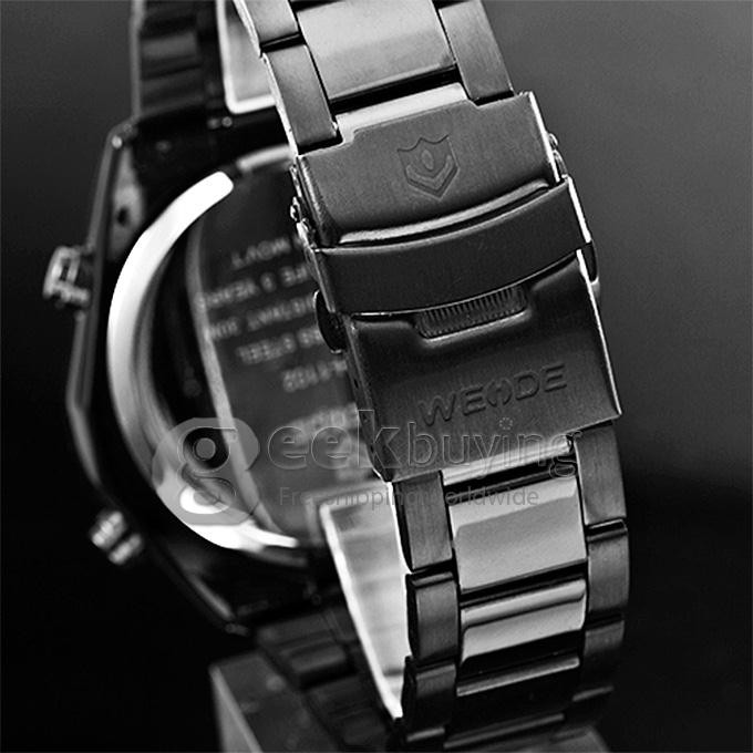 Makibes Men's Triangle Shape Analog-Digital Multi-Functional Black Steel Watchband Wrist Watch - Yellow