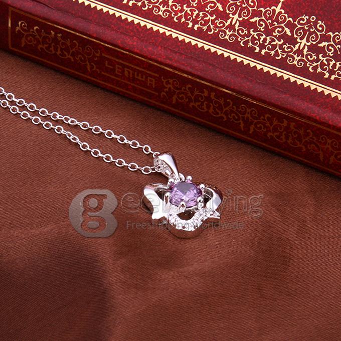 Geometric Ghaped Silver-plated Purple Diamond Necklace