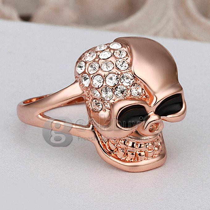 Features Women Jewelry Skull Style Ring with Rhinestones Decor Size 8 - Rose Golden